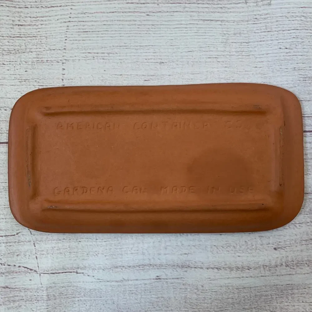 Vintage Terracotta Butter Dish Floral Textured Lid by American Container Co.